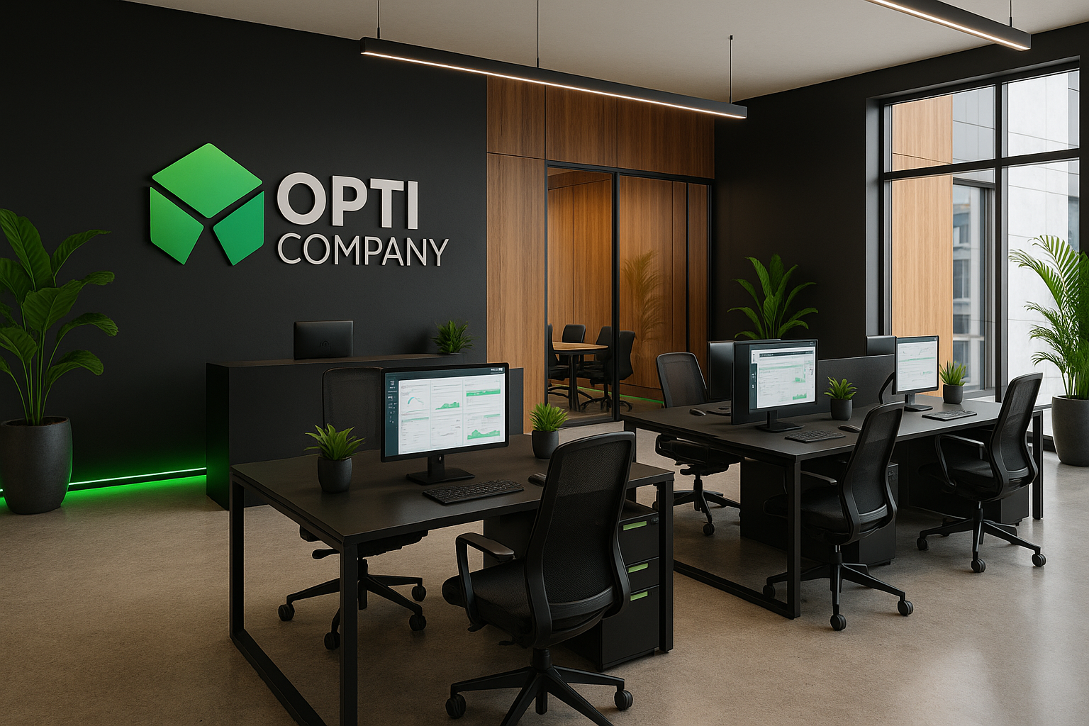 Modern Office Space with Green Accents